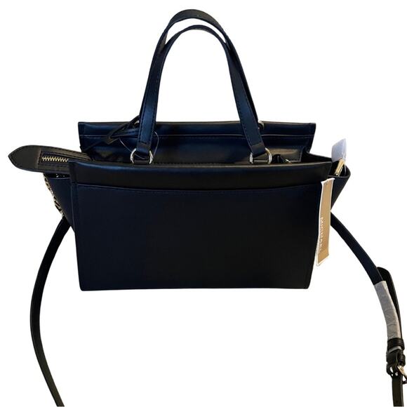 Michael Kors Graham Convertible Crossbody Handbag Satchel Black Leather Gold - Picture 3 of 16